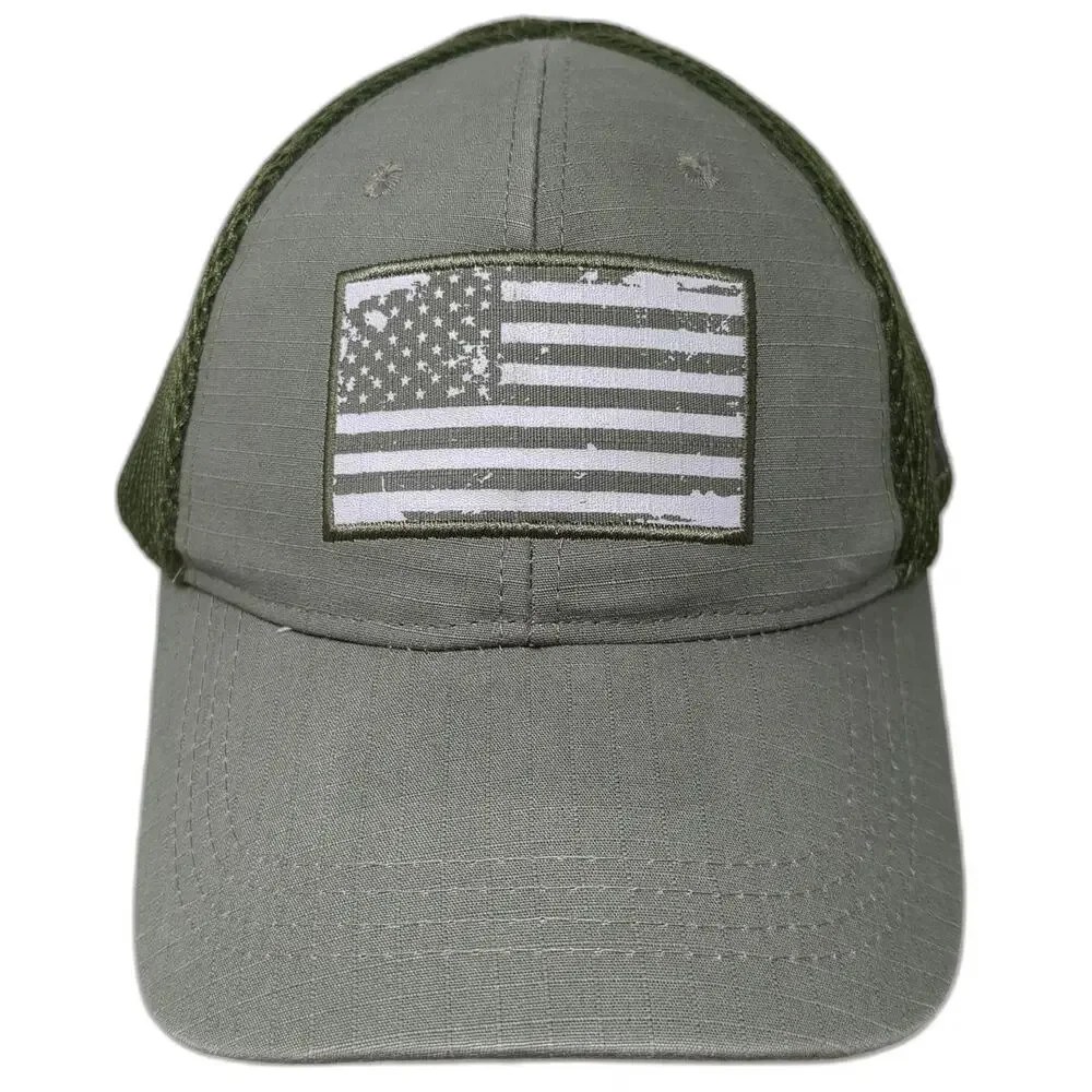 Highland Tactical Baseball Cap Green One Size Mesh Back American Flag Hat